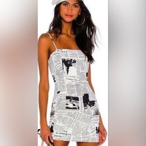 superdown Black and White Newspaper Print Dress